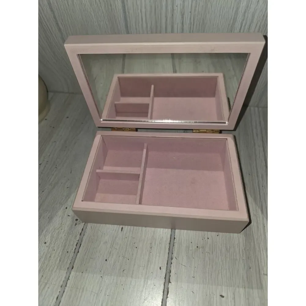 Vintage Wooden Jewelry Box Pink Ballerina Bears Painted Flowers Mirror Childs